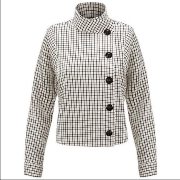 CAbi Jackets & Blazers - Cabi 3173 Windowpane Check Blazer Jacket Black White‎ XXS Cropped Crest Button